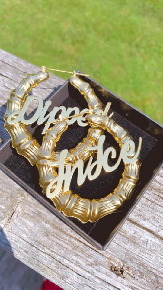 Custom Circle Name Bamboo Earrings