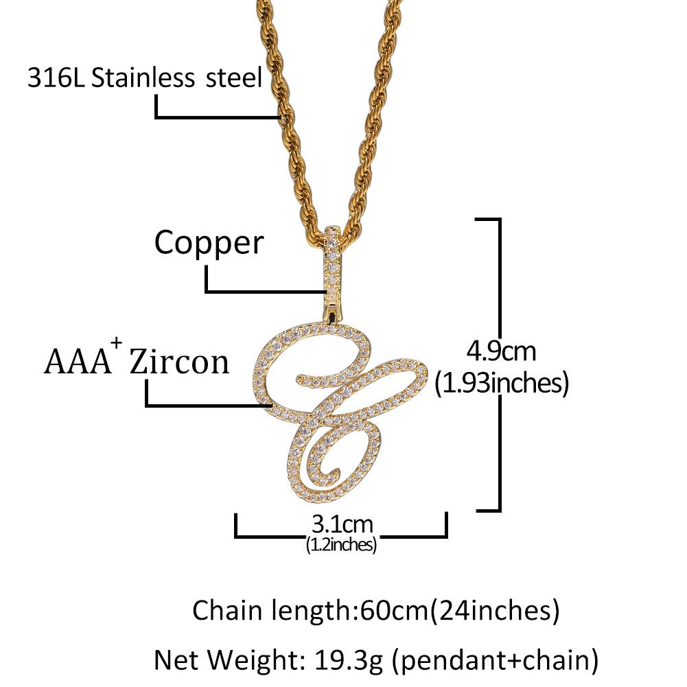 Custom Cursive Alphabet Pendant Necklace