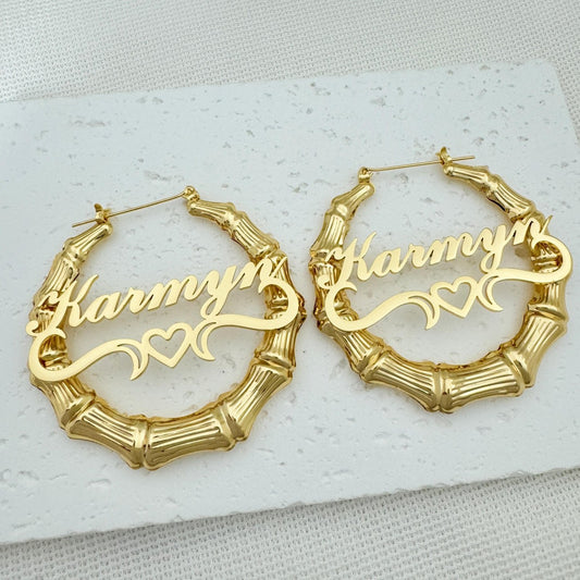 Custom Circle Name Bamboo Earrings