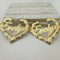 Custom Name Heart Bamboo Earrings