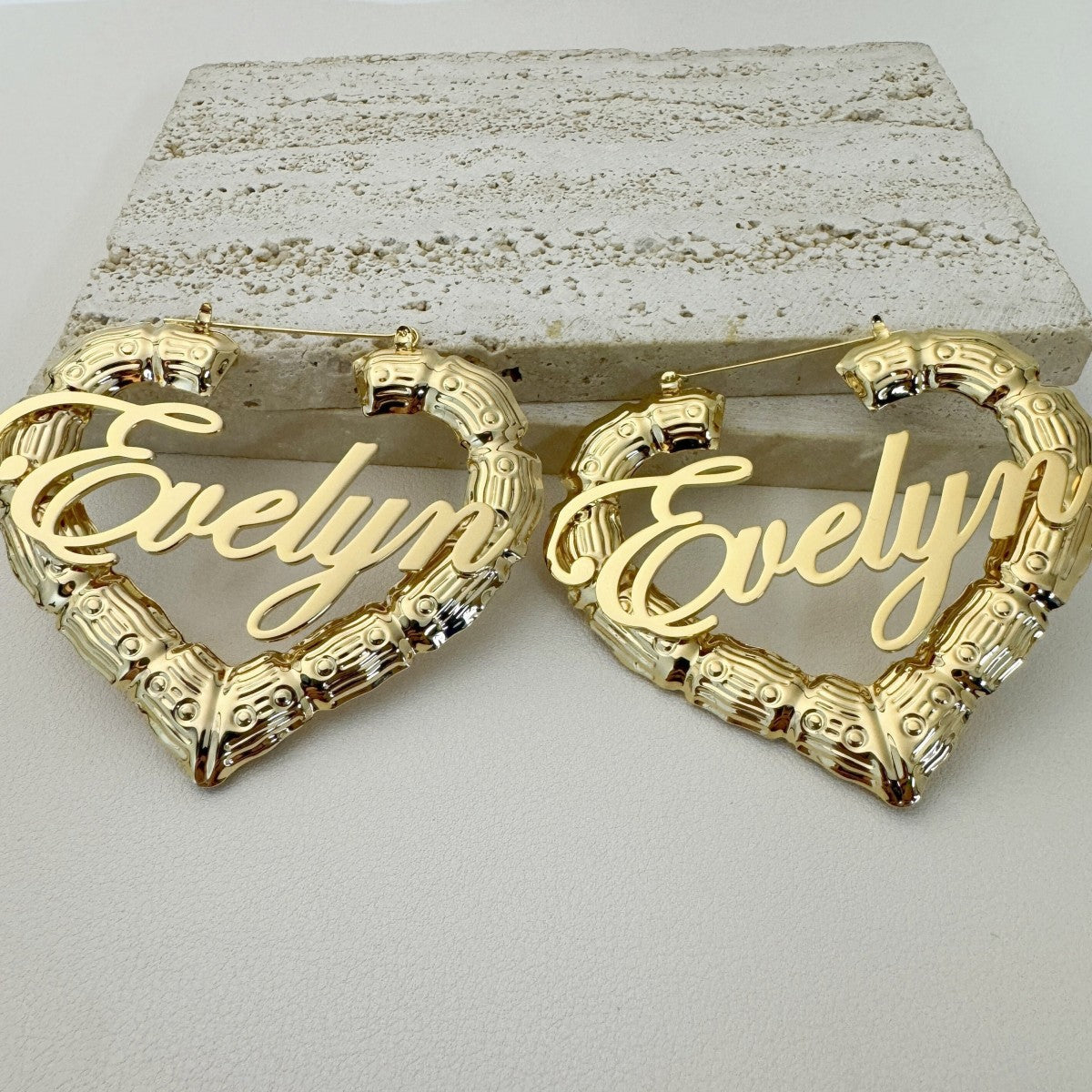 Custom Name Heart Bamboo Earrings