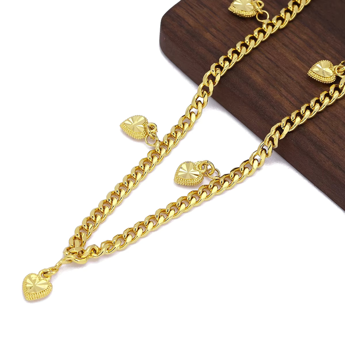 Golden Heart Cuban Anklet
